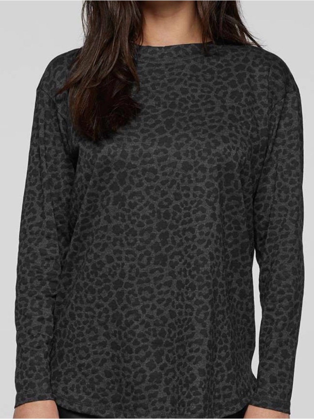 Chico's Dark Charcoal Leopard-Print Long Sleeve Top